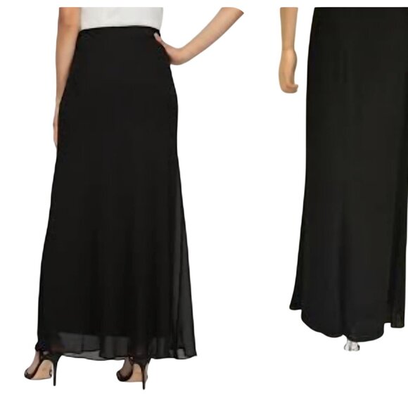 Alex Evenings A Line Long Chiffon Skirt Black Trending Slip Maxi Size L - Picture 4 of 10
